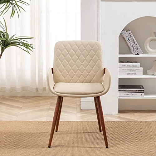 LUNLING Mid Century Modern Dining Chairs Set Of 2 Accent Faux Leather Chair Bentwood Frame With Armrest,Upholstered Seat,Metal Legs,Adjustable Foot For Kitchen Dining Room Desk Chairs(Beige W009) 3 LUNLING Mid Century Modern Dining Chairs Set Of 2 Accent Faux Leather Chair Bentwood Frame With Armrest,Upholstered Seat,Metal Legs,Adjustable Foot For Kitchen Dining Room Desk Chairs(Beige W009)