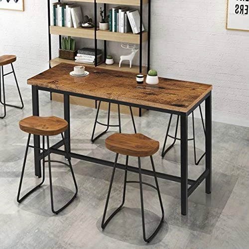 VEIKOU 47'' Bar Height Table Industrial Dining Table, Counter Height Bar Table With Adjustable Legs, Tall Pub Table With Metal Frame, Rustic Brown 4 VEIKOU 47'' Bar Height Table Industrial Dining Table, Counter Height Bar Table With Adjustable Legs, Tall Pub Table With Metal Frame, Rustic Brown - Image 2