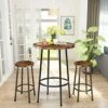 Lamerge Round Bar Table Set Of 2, Small Kitchen Table With 2 Barstools, Bar Height Table And Chairs, Pub Table And Chairs Set Of 2, Breakfast Table Set For Dining Room, Kitchen, Rustic Brown