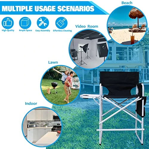 ANRYAGF Tall Directors Chair Foldable Makeup Artist Chair For Adults With Side Table Cup Holder Foot 41'' Seat Height Support 400 Lbs Load Reinforced Frame Black 7 ANRYAGF Tall Directors Chair Foldable Makeup Artist Chair For Adults With Side Table Cup Holder Foot 41'' Seat Height Support 400 Lbs Load Reinforced Frame Black - Image 5