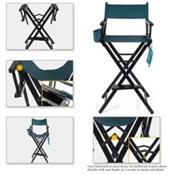 Tall Director Artist Makeup Chair - Solid Hardwood And Polyester Folding Makeup Chair With Portable Storage Side Bags And Bottle Rack - 250 Lbs Capacity Collapsible Chair With Footrest - Dark Green 15 Tall Director Artist Makeup Chair - Solid Hardwood And Polyester Folding Makeup Chair With Portable Storage Side Bags And Bottle Rack - 250 Lbs Capacity Collapsible Chair With Footrest - Dark Green -Home Table Chair Store 5190RMg6SZL