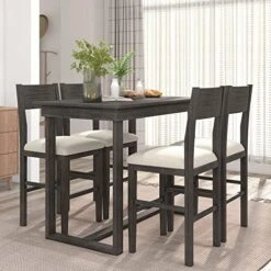 Bellemave 3 Piece Dining Table Set Counter Height Table Chair Set With 1 Table, 2 Padded Stools, Storage Shelf For Kitchen, Dining Room, Gray -Home Table Chair Store 5196HJi1FjL. AC