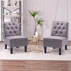 Annjoe Armless Accent Chair, Button Tufted Slipper Chair Side Chair Single Sofa For Dining Room Living Room Bedroom Funiture (Set Of 2) -Home Table Chair Store 519yp91GqsL. AC