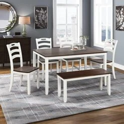 Harper & Bright Designs 6-Piece Dining Set With Bench, Farmhouse Rustic Kitchen Table Set With Wood Table, Bench And 4 Cross Back Dining Chairs, White+Cherry -Home Table Chair Store 51AGdsQopdL. AC