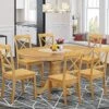East West Furniture AVBO7-OAK-W Kitchen Set 6 Amazing Room Chairs-A Stunning Round Color Wooden Seat Oak Butterfly Leaf Modern Dining Table