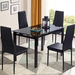 Recaceik 7 Pieces Modern Dining Table Set For 6, 52 Inch Glass Table And 6 PU Leather Kitchen Dining Room Chairs With Metal Frames, Dining Room Table And Chairs Set, Easy To Clean & Assemble -Home Table Chair Store 51AirxwZlVL. AC