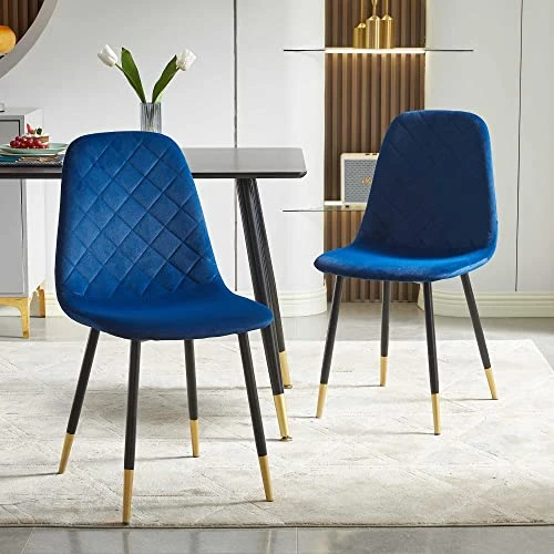 NORDICANA Velvet Dining Chairs Kitchen Solid Color Chair Upholstered Side Stools With Backrest Metal Legs Set Of 4, Navy Blue 3 NORDICANA Velvet Dining Chairs Kitchen Solid Color Chair Upholstered Side Stools With Backrest Metal Legs Set Of 4, Navy Blue