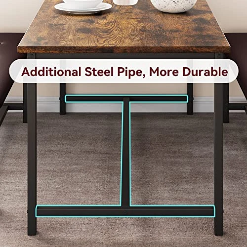 Amyove Dining Table Set For 4, Kitchen Table With 2 Benches, 3 Piece Dining Room Table Set With Upholstered Benches, Space-Saving Kitchen Table Set For Small Space, Apartment, Studio, Rustic Brown 6 Amyove Dining Table Set For 4, Kitchen Table With 2 Benches, 3 Piece Dining Room Table Set With Upholstered Benches, Space-Saving Kitchen Table Set For Small Space, Apartment, Studio, Rustic Brown - Image 4