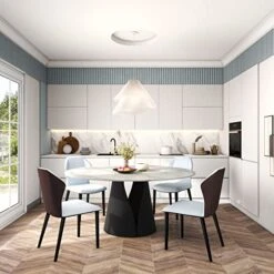 Modern Round Dining Table, White Sintered Stone Tabletop Dining Room Table For 6, Solid Black Carbon Steel Base, 47" -Home Table Chair Store 51B4HeFbbZL