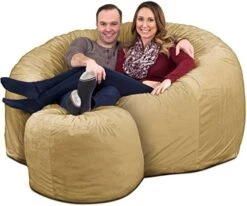 ULTIMATE SACK 6000 Bean Bag Chair W/Footstool: Giant Foam-Filled Furniture - Machine Washable Covers, Double Stitched Seams, Durable Inner Liner, And 100% Virgin Foam Footstool Incl. (Grey, Suede) -Home Table Chair Store 51BFjmPMkrL. AC