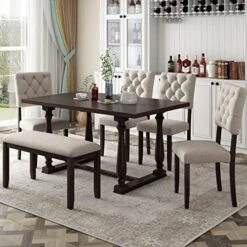Mojay 6-Piece Rectangular Espresso Wood Dining Table Set With 4 Upholstered Chairs And Bench For Kitchen And Dining Room -Home Table Chair Store 51BOYkqfUAL. AC