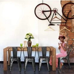 FDW Chairs Metal Stackable Restaurant Dining Chair 18" Seat Height Bar Chairs Indoor/Outdoor Tolix Side Metal Kitchen Trattoria Chairs Set Of 4 -Home Table Chair Store 51BVkYEBl4L