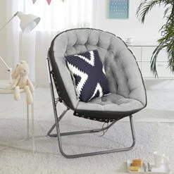 Iw I WISH Saucer Chair For Adults,Folding Saucer Chair,Oversized Saucer Chair,Comfy Foldable Chair For Bedroom,Moon Chair(Grey) -Home Table Chair Store 51BeoMFTcvL