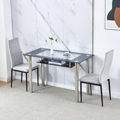 Ansley&HosHo Small Kitchen Table And Chairs Set For 2, 3-Piece Modern Glass Dining Room Table Set, Black Square Kitchen Table And 2 Black Leather Chairs For Home, Living Room, Dinette, Restaurant 22 Ansley&HosHo Small Kitchen Table And Chairs Set For 2, 3-Piece Modern Glass Dining Room Table Set, Black Square Kitchen Table And 2 Black Leather Chairs For Home, Living Room, Dinette, Restaurant -Home Table Chair Store 51Bf2Jv6bmL. AC