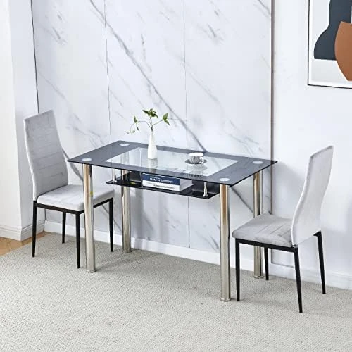 Ansley&HosHo Small Kitchen Table And Chairs Set For 2, 3-Piece Modern Glass Dining Room Table Set, Black Square Kitchen Table And 2 Black Leather Chairs For Home, Living Room, Dinette, Restaurant 8 Ansley&HosHo Small Kitchen Table And Chairs Set For 2, 3-Piece Modern Glass Dining Room Table Set, Black Square Kitchen Table And 2 Black Leather Chairs For Home, Living Room, Dinette, Restaurant - Image 6