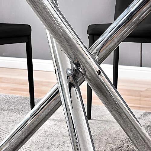 4HOMART YVONNE&F.L.A.M. Dining Table With Chairs, Round Glass Table Set Modern Tempered Glass Top Table With 4 Black PU Leather Chairs Dining Room Furniture(Round Table+4 Black Chairs) 4 4HOMART YVONNE&F.L.A.M. Dining Table With Chairs, Round Glass Table Set Modern Tempered Glass Top Table With 4 Black PU Leather Chairs Dining Room Furniture(Round Table+4 Black Chairs) - Image 2