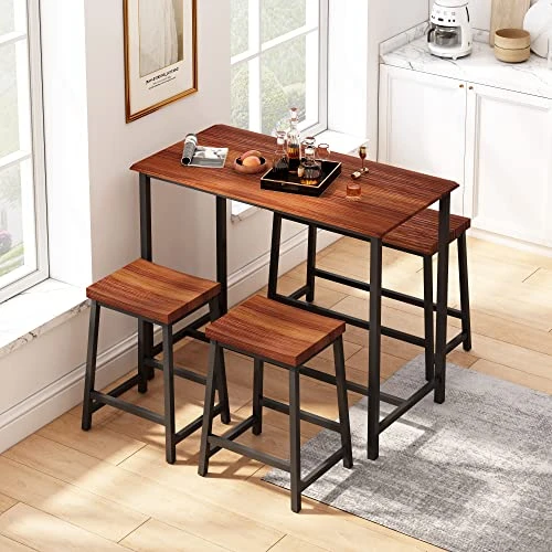LINGTOM 4-Piece Family Kitchen Table Set, Oak Wooden Panel With Metal Frame For 4 People, Suitable For Kitchen Tables, Bar Counter Tables… 3 LINGTOM 4-Piece Family Kitchen Table Set, Oak Wooden Panel With Metal Frame For 4 People, Suitable For Kitchen Tables, Bar Counter Tables…