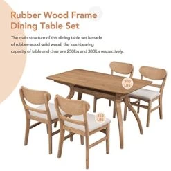 RUNWON 4 5 Pieces Elegant Dining Table Set With Special-Shape Legs Storage Space And Soft Cushion Chairs For Kitchen, Natural Wood Wash -Home Table Chair Store 51C9zjguv0L