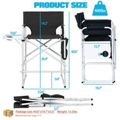 ANRYAGF Tall Directors Chair Foldable Makeup Artist Chair For Adults With Side Table Cup Holder Foot 41'' Seat Height Support 400 Lbs Load Reinforced Frame Black 9 ANRYAGF Tall Directors Chair Foldable Makeup Artist Chair For Adults With Side Table Cup Holder Foot 41'' Seat Height Support 400 Lbs Load Reinforced Frame Black -Home Table Chair Store 51CqXRvfbxL