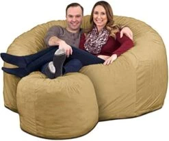 ULTIMATE SACK 6000 Bean Bag Chair W/Footstool: Giant Foam-Filled Furniture - Machine Washable Covers, Double Stitched Seams, Durable Inner Liner, And 100% Virgin Foam Footstool Incl. (Grey, Suede) -Home Table Chair Store 51DIN7esrL. AC