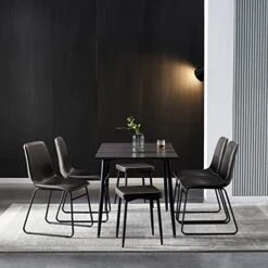 Hanway Modern Dining Table Set For 6 | 4 Chairs + 2 Benches | Upholstered Seats | Rectangular Kitchen & Living Room Furniture | Metal Legs | Faux-Leather | Stylish Home Décor Piece (Black Chair) 12 Hanway Modern Dining Table Set For 6 | 4 Chairs + 2 Benches | Upholstered Seats | Rectangular Kitchen & Living Room Furniture | Metal Legs | Faux-Leather | Stylish Home Décor Piece (Black Chair) -Home Table Chair Store 51DIUw2mJ0L