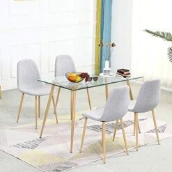 Modern Dining Room Table For 4, Rectangle Kitchen Table With Tempered Glass Table Top,Wood Printed Sturdy Metal Legs,Coffee Table For Dining Room,Kitchen,47.2 X 27.5 X 29.5 In (L X W X H) -Home Table Chair Store 51DZaDIoKJL. AC