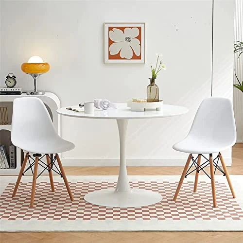 42" Round Dining Table White Tulip Table Mid-Century Dining Table With Round MDF Table Top, Pedestal Dining Table, End Table Leisure Coffee Table 4 42" Round Dining Table White Tulip Table Mid-Century Dining Table With Round MDF Table Top, Pedestal Dining Table, End Table Leisure Coffee Table - Image 2