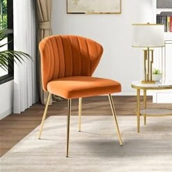 HULALA HOME Velvet Dining Chairs, Modern Small Armless Accent Chair With Gold Metal Legs, Living Room Upholstered Cute Side Chair, Elegant Tufted Back Vanity Chair For Bedroom/Beauty Room-Ivory -Home Table Chair Store 51ENdO3VstL. AC