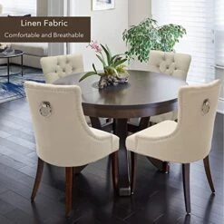UDAX Upholstered Dining Chairs With Arms, Set Of 6, Dining Room Chairs With Solid Wood Legs And Tufted Backrest(Linen+Beige) 16 UDAX Upholstered Dining Chairs With Arms, Set Of 6, Dining Room Chairs With Solid Wood Legs And Tufted Backrest(Linen+Beige) -Home Table Chair Store 51EWV0vrbVL
