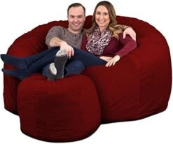 ULTIMATE SACK 6000 Bean Bag Chair W/Footstool: Giant Foam-Filled Furniture - Machine Washable Covers, Double Stitched Seams, Durable Inner Liner, And 100% Virgin Foam Footstool Incl. (Grey, Suede) -Home Table Chair Store 51EWlwLaXOL. AC