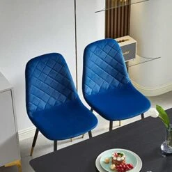 NORDICANA Velvet Dining Chairs Kitchen Solid Color Chair Upholstered Side Stools With Backrest Metal Legs Set Of 4, Navy Blue 20 NORDICANA Velvet Dining Chairs Kitchen Solid Color Chair Upholstered Side Stools With Backrest Metal Legs Set Of 4, Navy Blue -Home Table Chair Store 51Exa0TYIJL
