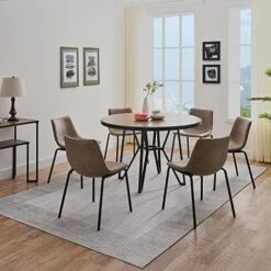 JESONVID Round Dining Room Table Set With 4 Armless Upholstered Chairs 42" D Circle Kitchen Table With Dining 4 Chair Set For Dining Room Home Kitchen, Antique Brown+Black&Grey-4P YCZ2012RC+1179GY 24 JESONVID Round Dining Room Table Set With 4 Armless Upholstered Chairs 42" D Circle Kitchen Table With Dining 4 Chair Set For Dining Room Home Kitchen, Antique Brown+Black&Grey-4P YCZ2012RC+1179GY -Home Table Chair Store 51F16xjgo4L. AC