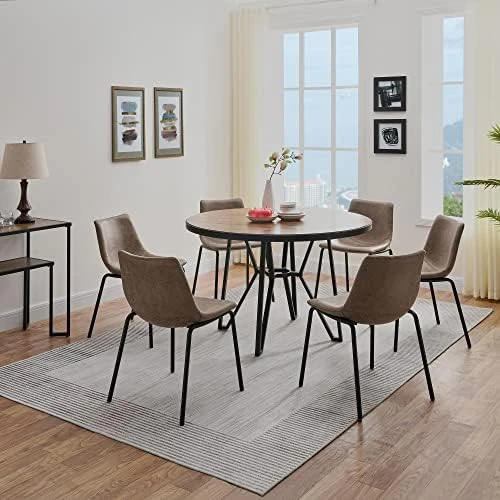 JESONVID Round Dining Room Table Set With 4 Armless Upholstered Chairs 42" D Circle Kitchen Table With Dining 4 Chair Set For Dining Room Home Kitchen, Antique Brown+Black&Grey-4P YCZ2012RC+1179GY 10 JESONVID Round Dining Room Table Set With 4 Armless Upholstered Chairs 42" D Circle Kitchen Table With Dining 4 Chair Set For Dining Room Home Kitchen, Antique Brown+Black&Grey-4P YCZ2012RC+1179GY - Image 8