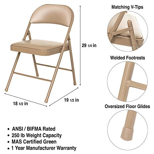 OEF Furnishings (4 Pack) Vinyl Padded Steel Folding Chairs, Beige 5 OEF Furnishings (4 Pack) Vinyl Padded Steel Folding Chairs, Beige - Image 3
