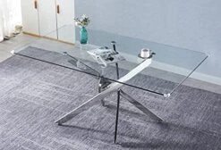 Goderfuu Glass Dining Room Table - 51 Inch Luxury Modern Dining Table With Silver Stainless Steel Base, Rectangle Dining Table Set For 4, Silver White Dining Table, Kitchen Dining Room Tables -Home Table Chair Store 51FRGKGFBlL