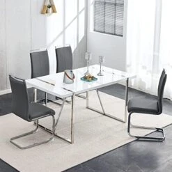 NYEESS Modern Dining Table Set For 4, 5-Piece Kitchen Dining Table Set, Wood Dining Table And Leather Dining Chairs Set For 4 Suitable For Dining Room, Kitchen (White, 1*Table+4*Chairs) 23 NYEESS Modern Dining Table Set For 4, 5-Piece Kitchen Dining Table Set, Wood Dining Table And Leather Dining Chairs Set For 4 Suitable For Dining Room, Kitchen (White, 1*Table+4*Chairs) -Home Table Chair Store 51Fcm6CoPKL. AC
