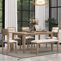 Merax 6 Piece Kitchen Dining Table Set, Wooden Rectangular Dining Table With Upholstered Bench And 4 Chairs, Dining Room Table Set For 6 People, Living Room Furniture (Gray, Cushions) 30 Merax 6 Piece Kitchen Dining Table Set, Wooden Rectangular Dining Table With Upholstered Bench And 4 Chairs, Dining Room Table Set For 6 People, Living Room Furniture (Gray, Cushions) -Home Table Chair Store 51Fp8BQVcoL. AC 1