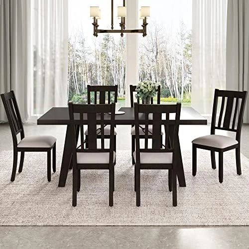 LCH 5 Pieces Round Kitchen 4 Upholstered Chairs And Storage Shelf, Bistro Table Set, For Dining Room (Antique Blue/Dark Brown) 7 LCH 5 Pieces Round Kitchen 4 Upholstered Chairs And Storage Shelf, Bistro Table Set, For Dining Room (Antique Blue/Dark Brown) - Image 5