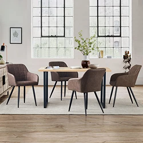 TUKAILAi Modern Dining Chairs Set Of 2, PU Leather Upholstered Accent Arm Chair With Padded Seat, Armrest & Backrest, Occasional Armchair For Leisure Lounge Guest Reception (Brown) 8 TUKAILAi Modern Dining Chairs Set Of 2, PU Leather Upholstered Accent Arm Chair With Padded Seat, Armrest & Backrest, Occasional Armchair For Leisure Lounge Guest Reception (Brown) - Image 6