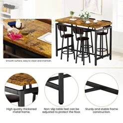 DKLGG Bar Dining Table Set For 4 Industrial Pub Table And Chairs, Kitchen Counter Height Table & 4 PU Leather Upholstered Stools With Backrest Space-Saving Dining Room Table Set For Small Space 16 DKLGG Bar Dining Table Set For 4 Industrial Pub Table And Chairs, Kitchen Counter Height Table & 4 PU Leather Upholstered Stools With Backrest Space-Saving Dining Room Table Set For Small Space -Home Table Chair Store 51GLcx9tAGL