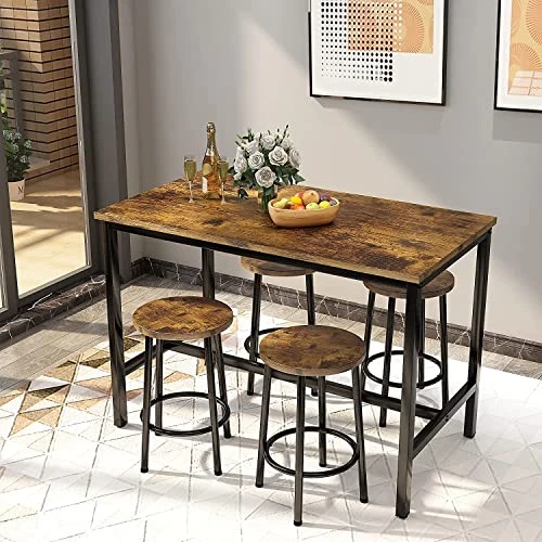 MIERES 5 Pcs Dining Table Set, Kitchen Table And Chairs For 4 Kitchen Counter With Bar Height Stools, Ideal For Pub︱Home︱Farmhouse Restaurant︱Cafe, MDF Top & Steel Frame 5 MIERES 5 Pcs Dining Table Set, Kitchen Table And Chairs For 4 Kitchen Counter With Bar Height Stools, Ideal For Pub︱Home︱Farmhouse Restaurant︱Cafe, MDF Top & Steel Frame - Image 3