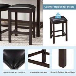 Harper & Bright Designs 4-Piece Counter Height Table Set With 2 Drawers And Socket, Mulitpurpose Rustic Bar Dining Table Set With 3 Leather Padded Stools (Espresso) 19 Harper & Bright Designs 4-Piece Counter Height Table Set With 2 Drawers And Socket, Mulitpurpose Rustic Bar Dining Table Set With 3 Leather Padded Stools (Espresso) -Home Table Chair Store 51GlM7wFE1L