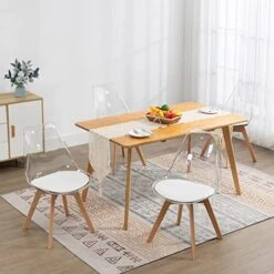 ANOUR Modern Dining Chairs Set Of 4, Clear Kitchen Chairs, Acrylic Accent Chairs, Seat Cushions Made Of PU Leather And Solid Beech Legs, Suitable For Dining Room, Living Room, Bedroom