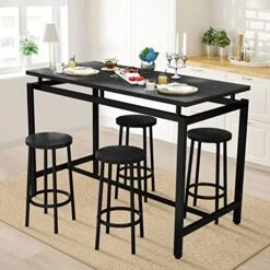 DKLGG Bar Dining Table Set For 4 Industrial Pub Table And Chairs, Kitchen Counter Height Table & 4 PU Leather Upholstered Stools With Backrest Space-Saving Dining Room Table Set For Small Space 22 DKLGG Bar Dining Table Set For 4 Industrial Pub Table And Chairs, Kitchen Counter Height Table & 4 PU Leather Upholstered Stools With Backrest Space-Saving Dining Room Table Set For Small Space -Home Table Chair Store 51HFzN2f CL. AC