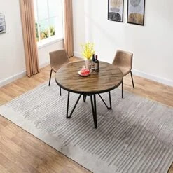 JESONVID Round Dining Room Table Set With 4 Armless Upholstered Chairs 42" D Circle Kitchen Table With Dining 4 Chair Set For Dining Room Home Kitchen, Antique Brown+Black&Grey-4P YCZ2012RC+1179GY 29 JESONVID Round Dining Room Table Set With 4 Armless Upholstered Chairs 42" D Circle Kitchen Table With Dining 4 Chair Set For Dining Room Home Kitchen, Antique Brown+Black&Grey-4P YCZ2012RC+1179GY -Home Table Chair Store 51HQB7 tv0L. AC