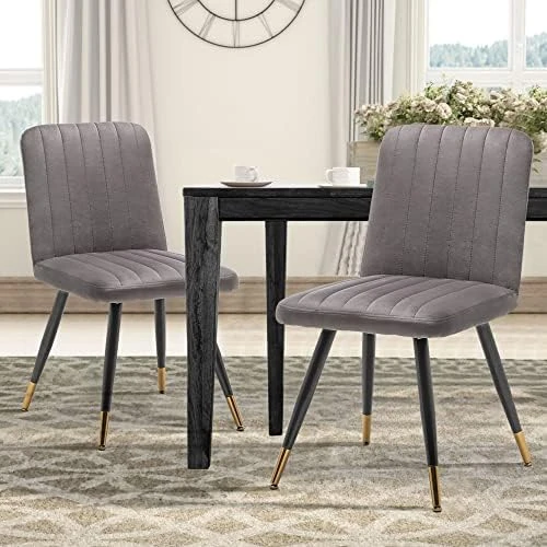 Aklaus Upholstered Dining Chairs Set Of 2, Gray Dining Chairs With Non-Slip Rubber Caps, Accent Chairs Side Chair For Kitchen,Apartment,Living Room With Metal Legs 6 Aklaus Upholstered Dining Chairs Set Of 2, Gray Dining Chairs With Non-Slip Rubber Caps, Accent Chairs Side Chair For Kitchen,Apartment,Living Room With Metal Legs - Image 4