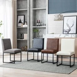 Mid Century Modern Dining Chairs Set Of 2, PU Leather Upholstered Dining Chairs With Black Metal Frame, Kitchen & Dining Room Chairs Armless Side Chairs, Brown -Home Table Chair Store 51ICqwTAx3L