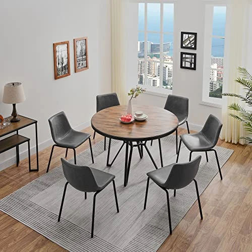 JESONVID Round Dining Room Table Set With 4 Armless Upholstered Chairs 42" D Circle Kitchen Table With Dining 4 Chair Set For Dining Room Home Kitchen, Antique Brown+Black&Grey-4P YCZ2012RC+1179GY 9 JESONVID Round Dining Room Table Set With 4 Armless Upholstered Chairs 42" D Circle Kitchen Table With Dining 4 Chair Set For Dining Room Home Kitchen, Antique Brown+Black&Grey-4P YCZ2012RC+1179GY - Image 7