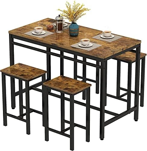 MIERES 5 Pcs Dining Table Set, Kitchen Table And Chairs For 4 Kitchen Counter With Bar Height Stools, Ideal For Pub︱Home︱Farmhouse Restaurant︱Cafe, MDF Top & Steel Frame 8 MIERES 5 Pcs Dining Table Set, Kitchen Table And Chairs For 4 Kitchen Counter With Bar Height Stools, Ideal For Pub︱Home︱Farmhouse Restaurant︱Cafe, MDF Top & Steel Frame - Image 6