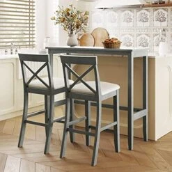 Bellemave 3 Piece Dining Table Set Counter Height Table Chair Set With 1 Table, 2 Padded Stools, Storage Shelf For Kitchen, Dining Room, Gray -Home Table Chair Store 51JB0W83XZL. AC